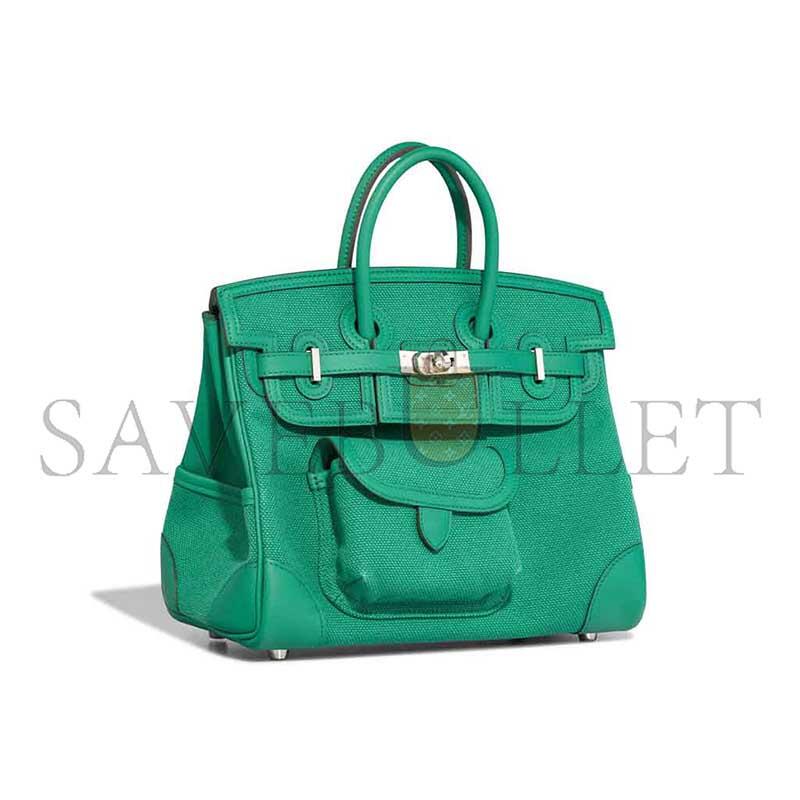 HERMÈS MASTER VERT VERTIGO SWIFT LEATHER AND CANVAS CARGO BIRKIN 25 (25*20*13cm)